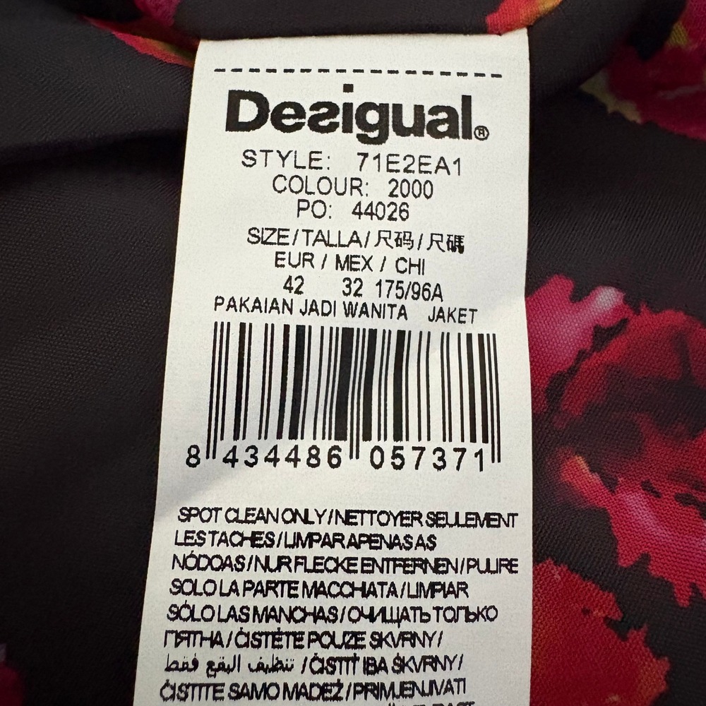 Desigual Moto Jacket 42 Black Floral Knit Sleeve Mixed Media Biker - Picture 13 of 16